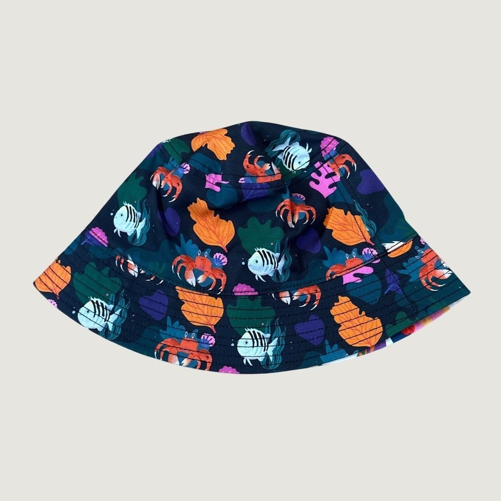 Disney Bucket Hat Unisex Navy Reversible Sebastian Flounder Print SIZE OS